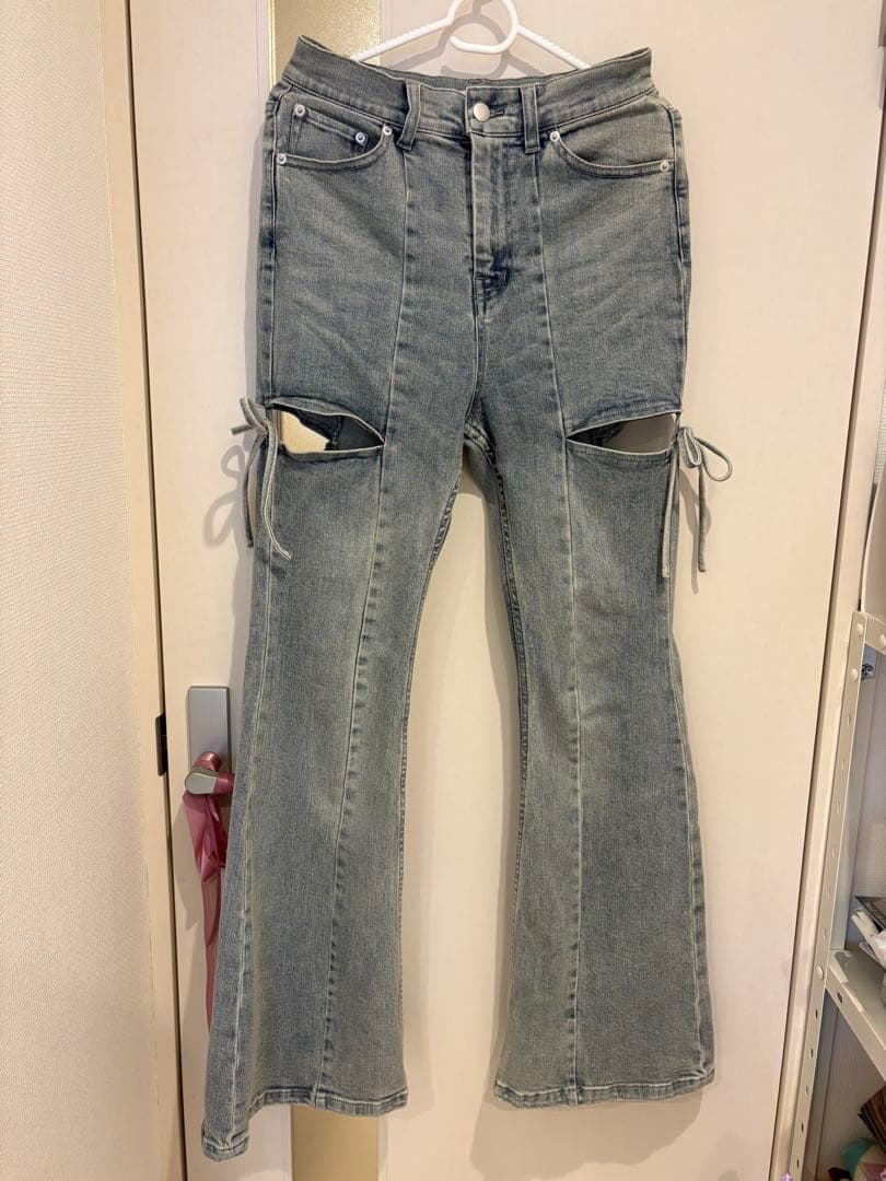 RESEXXY カットアウトリボンデニムパンツ アイスブルーM レゼクシー