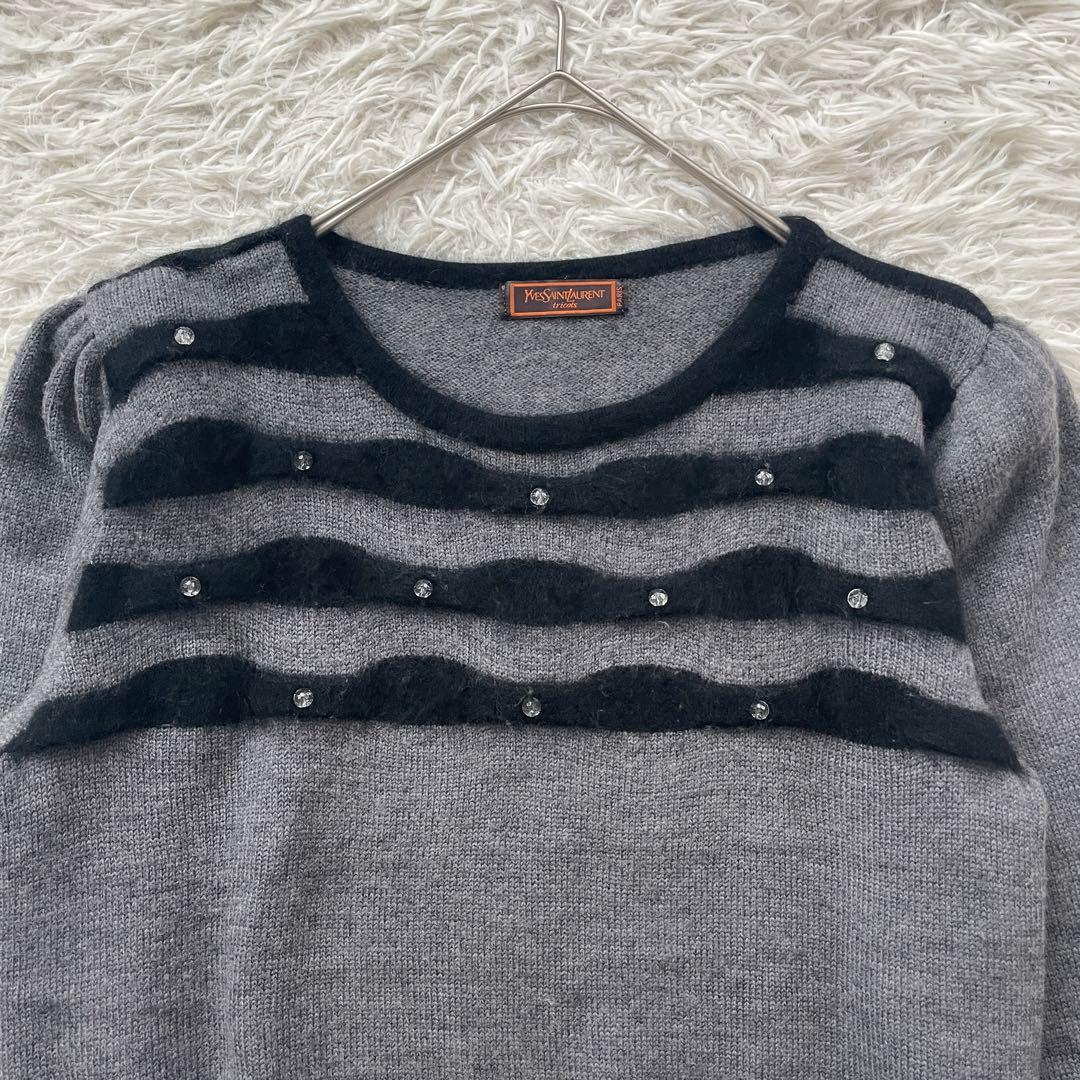 YVES SAINT LAURENT アンゴラ混 ビーズ 長袖 ニット セーター