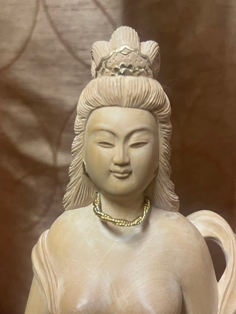 木彫り「秘宝裸弁天」吉祥天 天女 工芸美術 精密彫刻 木彫仏像 置物
