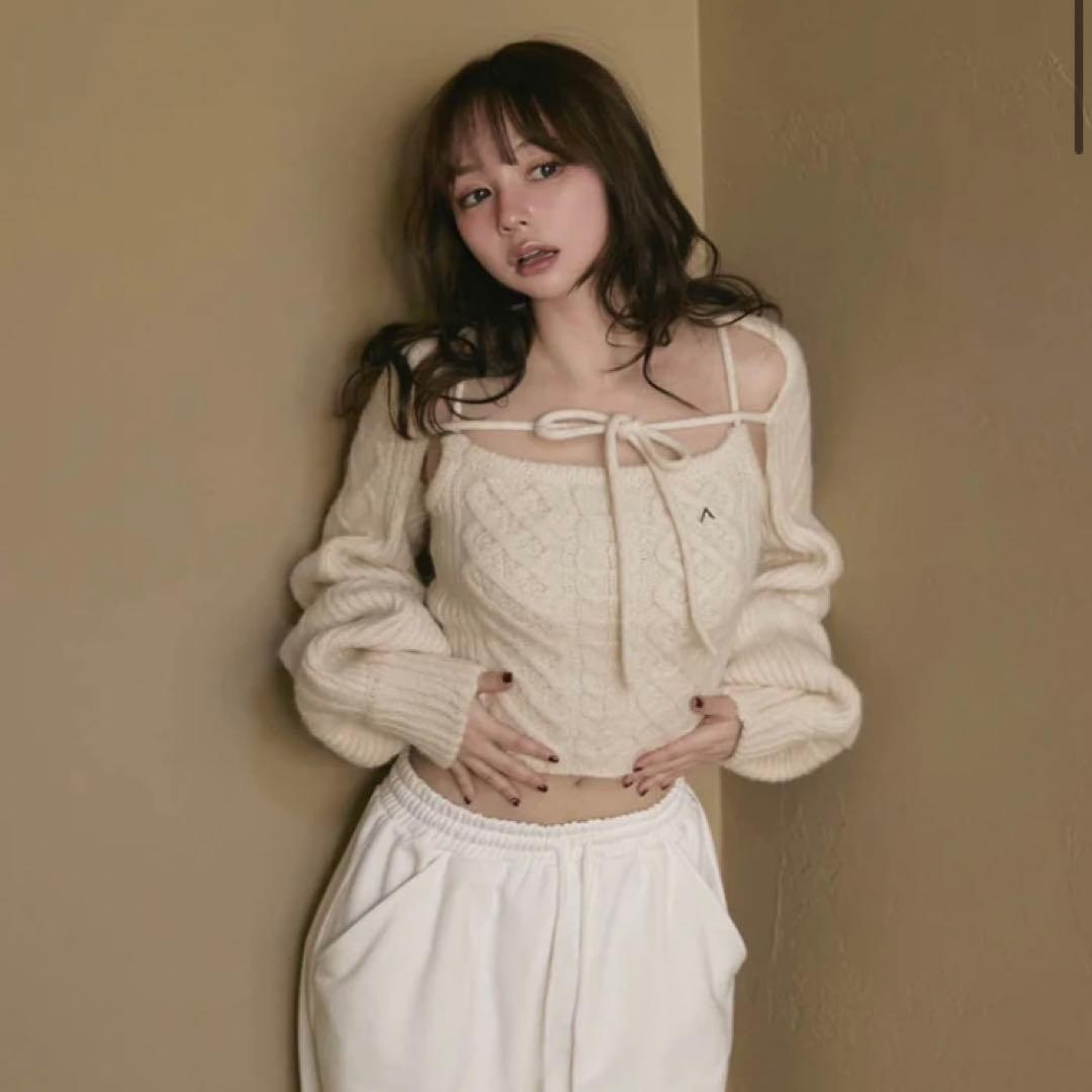andmary Heart cable knit set アイボリー