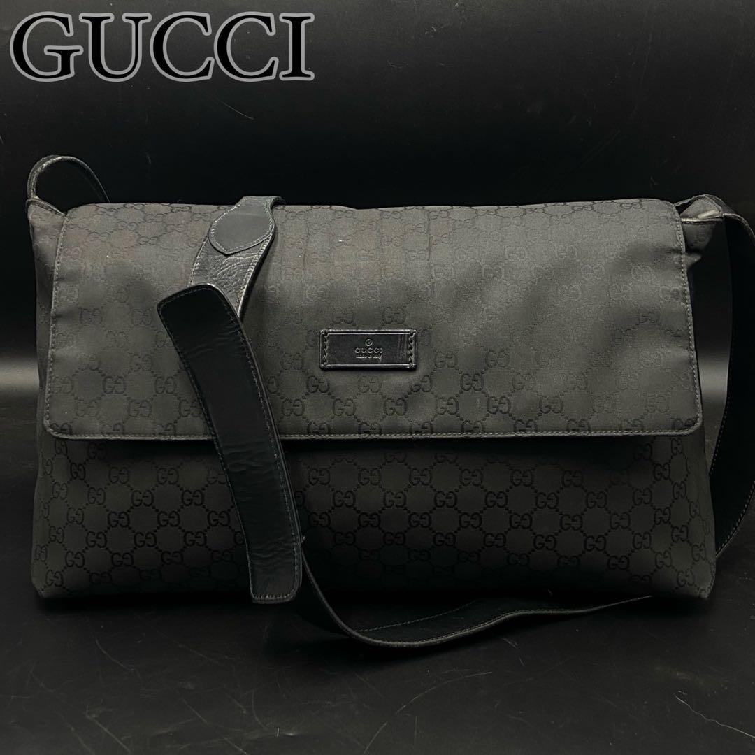 【美品】グッチ GG柄 メッセンジャーバッグ ブラック