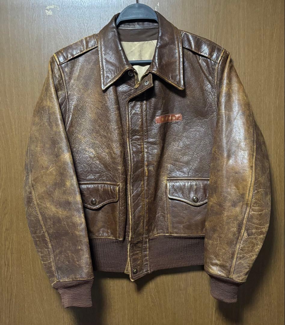40s A-2 レザージャケット　デコTALON コの字留 民間？