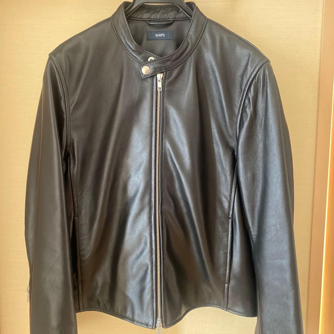SHIPS 黒 ラムレザー シングルライダースジャケット　Mサイズ SHIPS（シップス） 革ジャン ライダース SHIPS: ラムレザー シングル