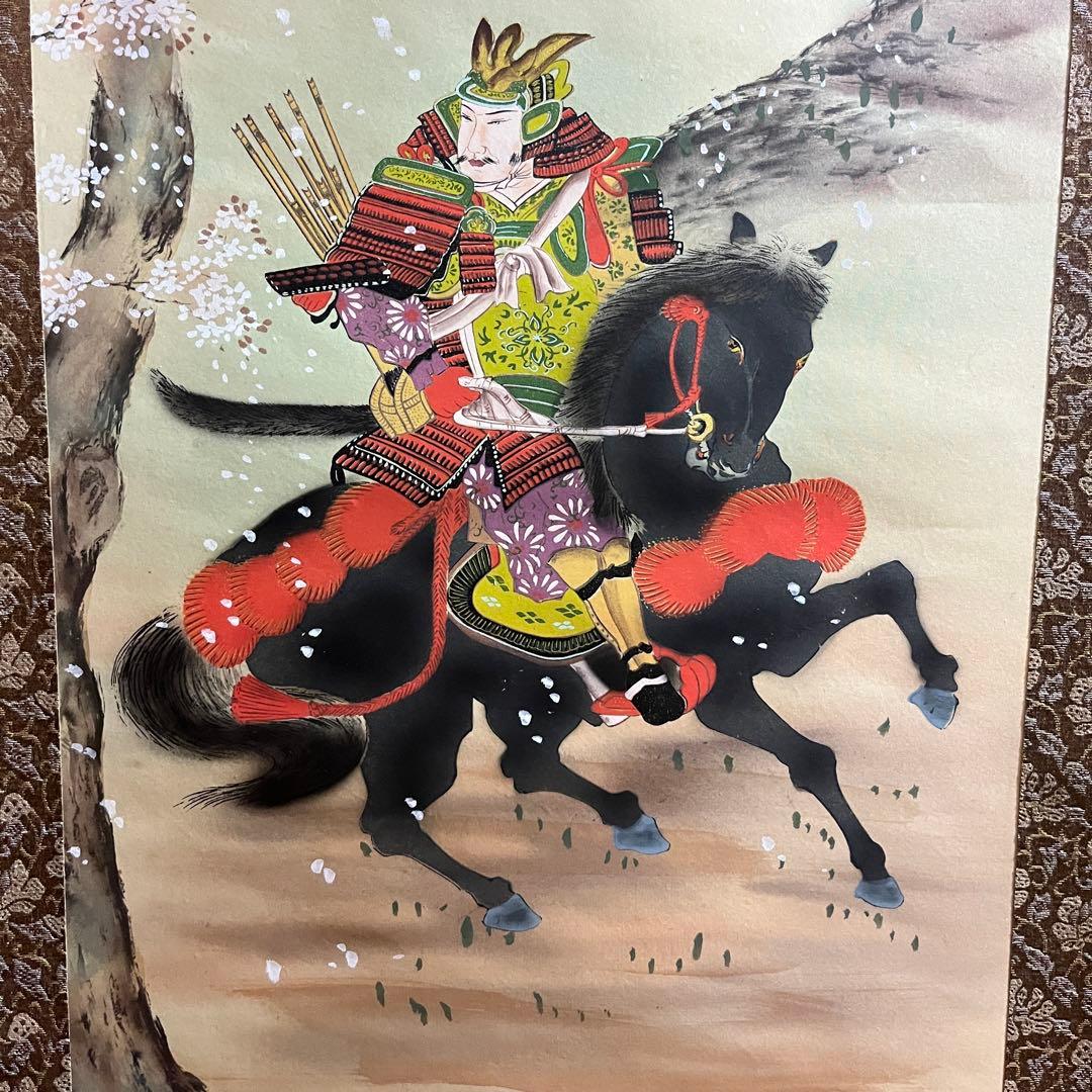掛け軸 掛軸 眞濟 武者之図 日本画 四季 桜 武士K2 - メルカリ