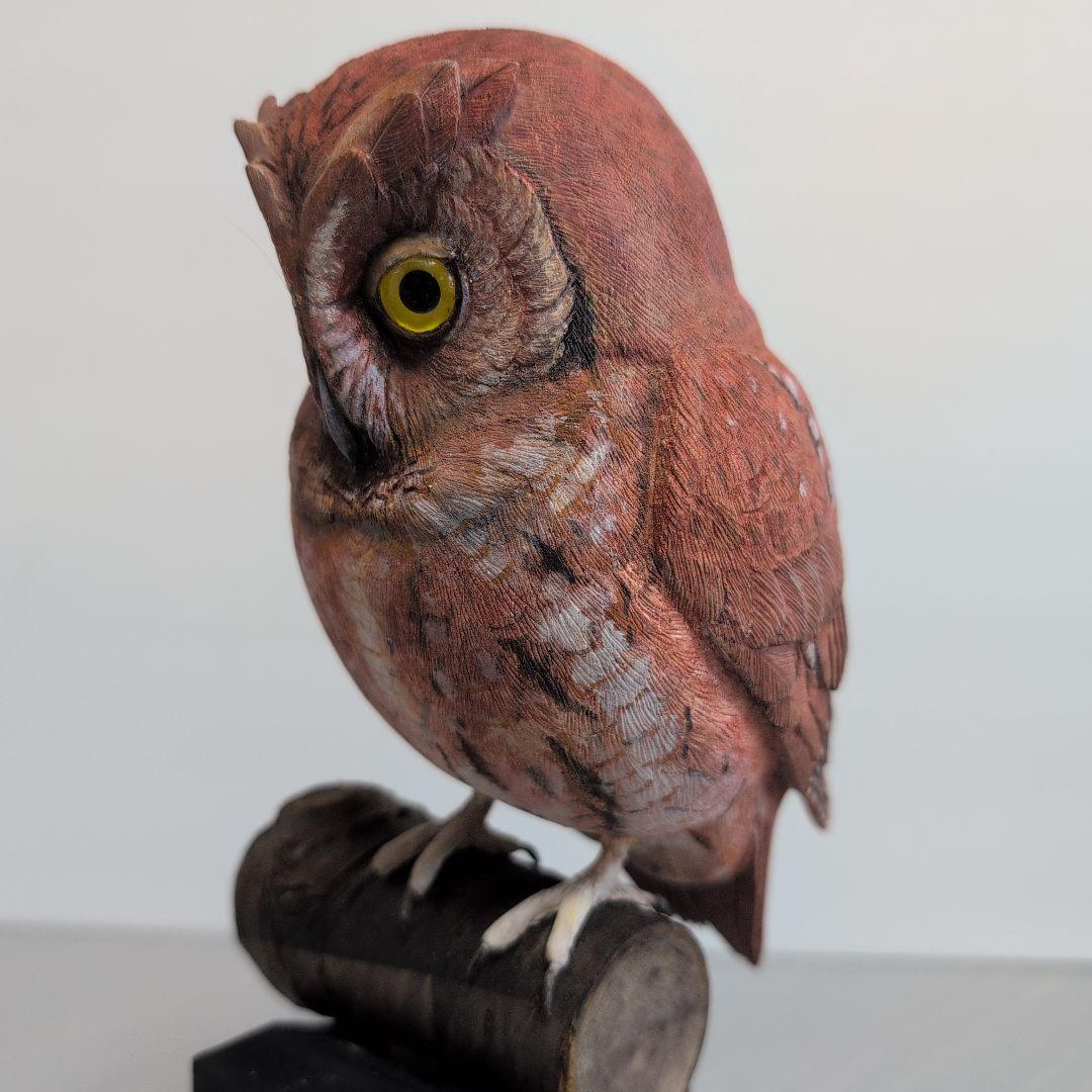 「コノハズク」　リアルバードカービング 木彫りの野鳥　野鳥彫刻 木彫りに吹き込む野鳥の命 一宮・青木さんがバードカービング展：中日