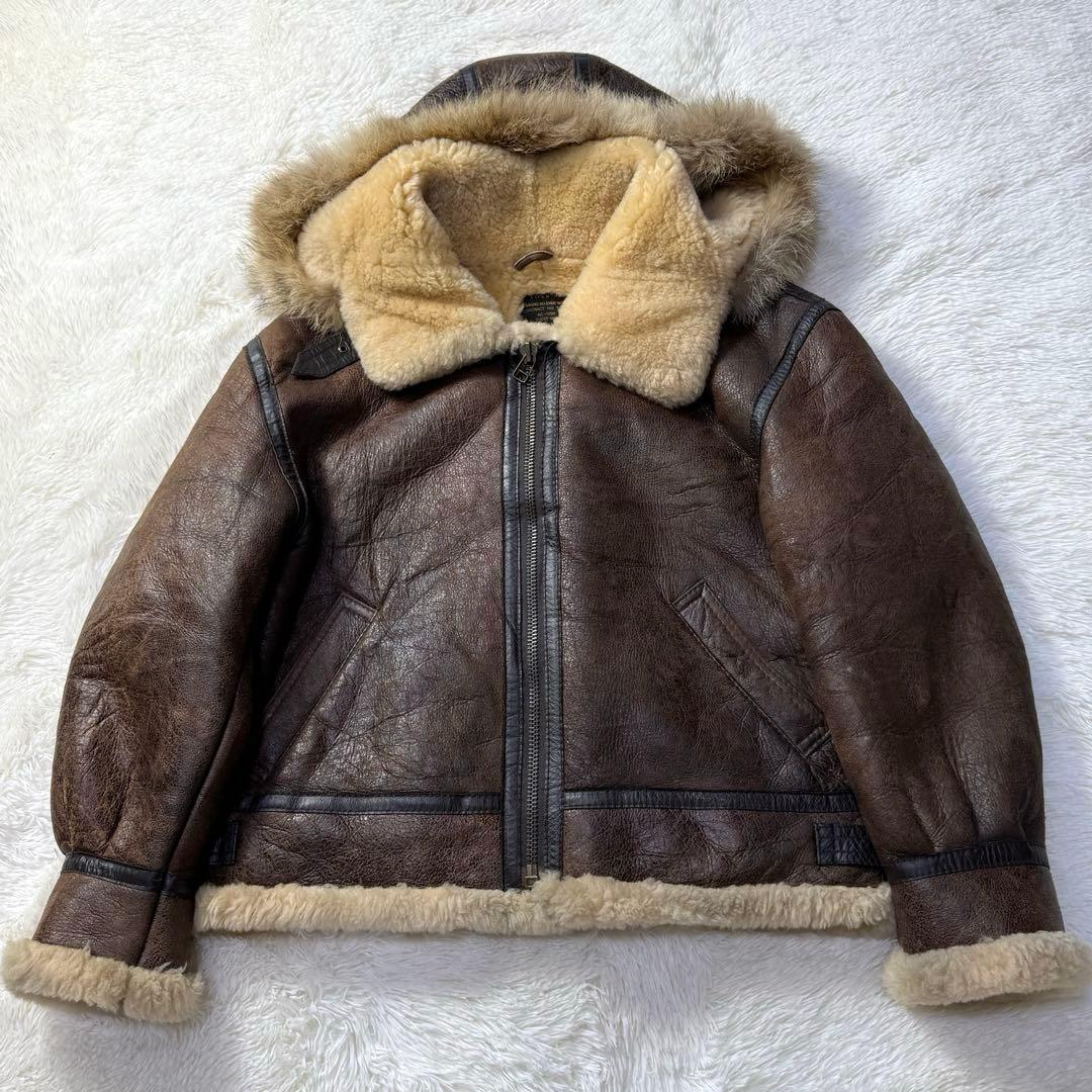【フード付き】vintage B-3 ムートン フライトジャケット M 超短丈 フード付き】vintage B-3 ムートン フライトジャケット M 超短丈