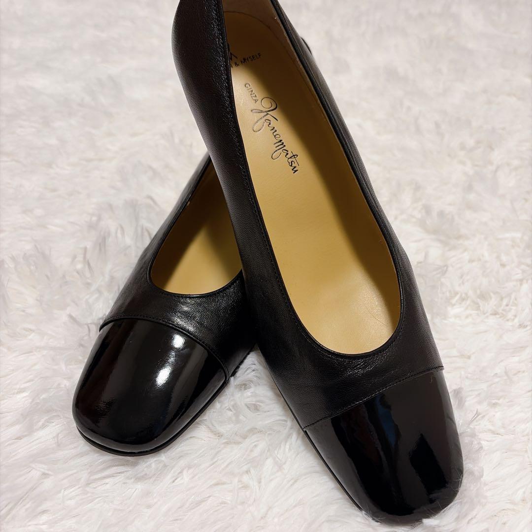 銀座かねまつ レザー エナメル ブラック パンプス - メルカリ