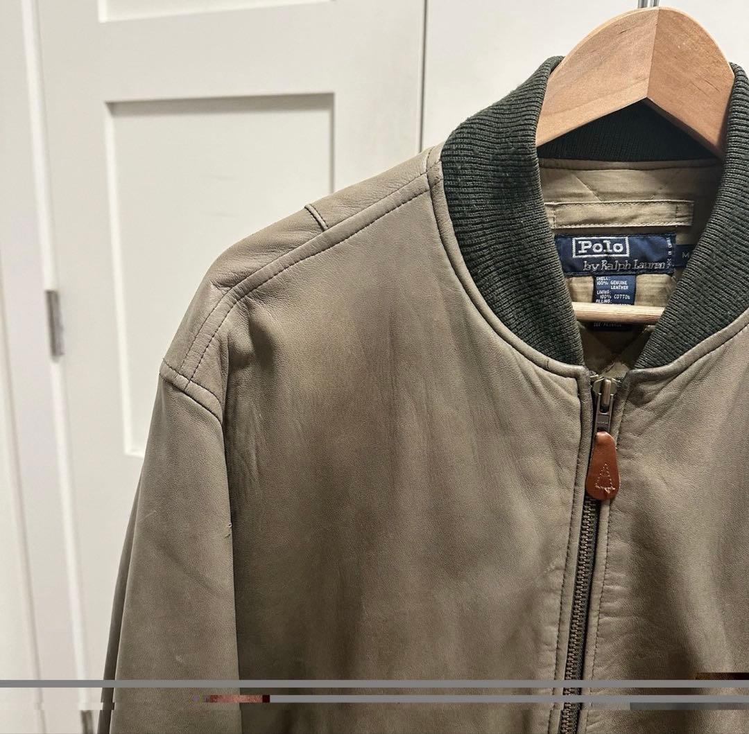 超スペシャル 90s MA1 ラルフローレン レザージャケット オリーブ