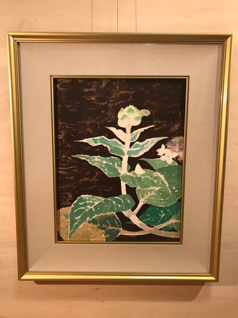 小倉遊亀　「咲きそむ」　木版画　作品証明シール有り