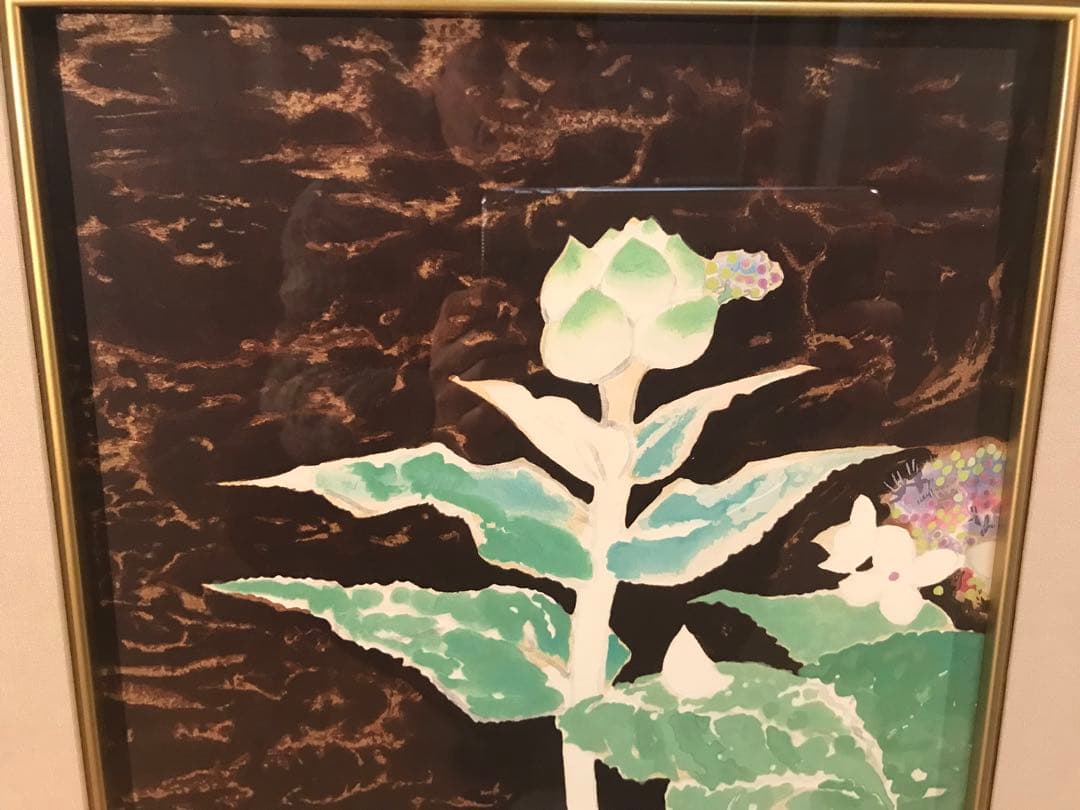 小倉遊亀 「咲きそむ」 木版画 作品証明シール有り