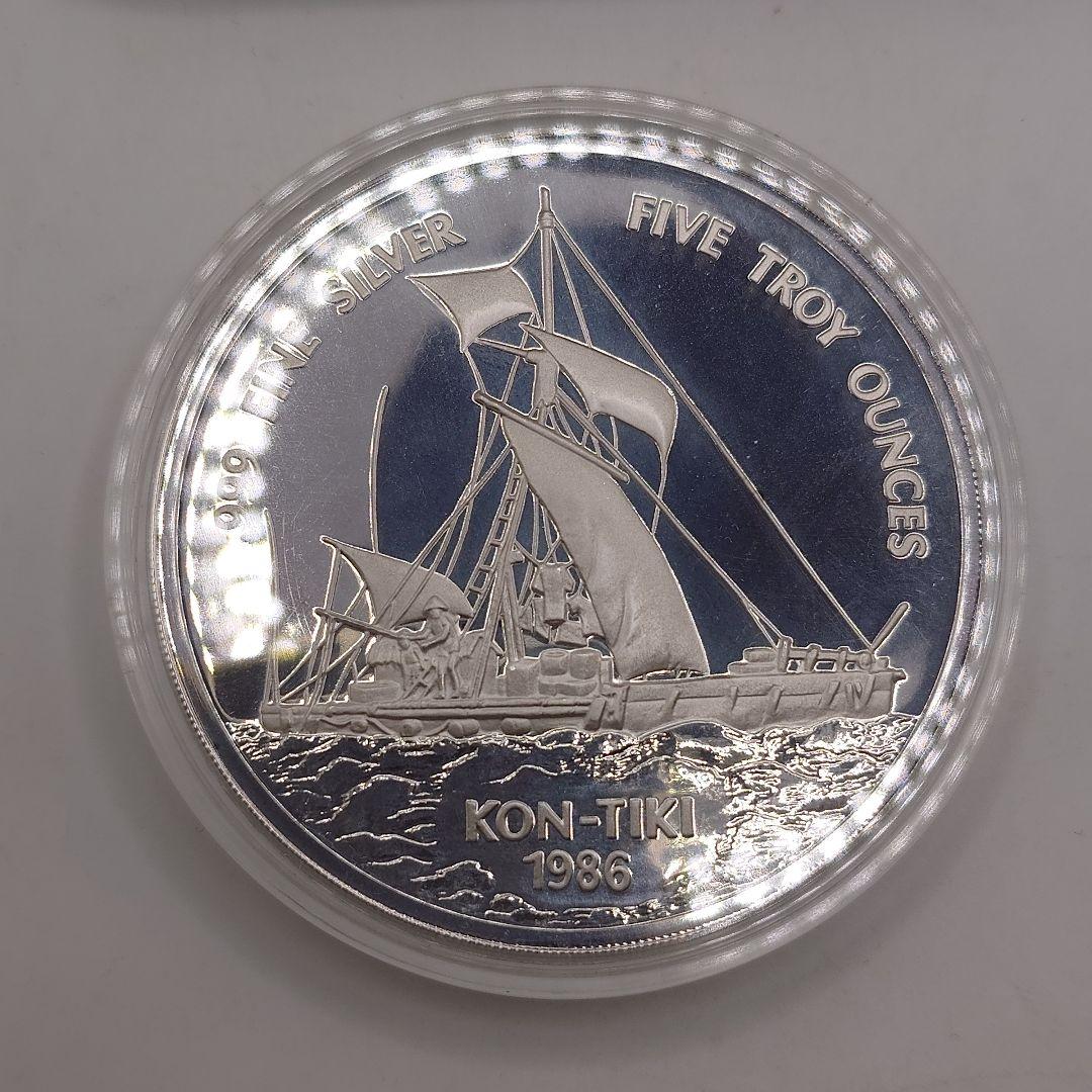西サモア 25ドル 1986年 コンチキ号探検記念銀貨 5 オンス ia2002