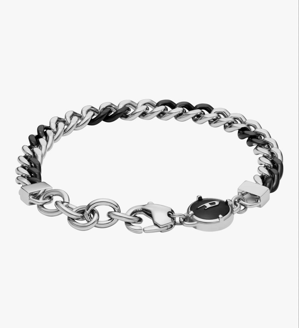 Diesel メンズ ツートーン チェーンブレスレット シルバーとメタリック黒