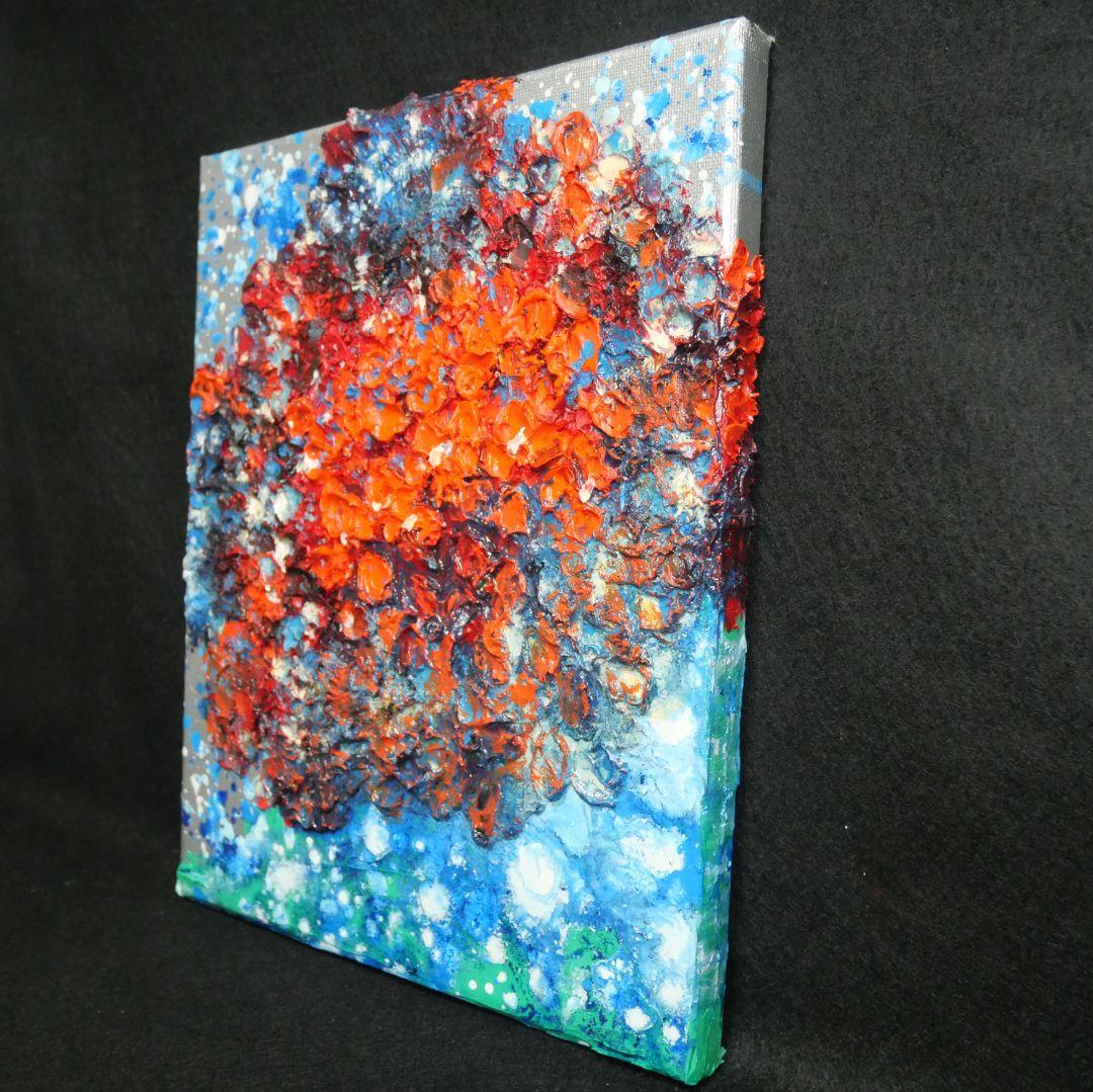 油絵 油彩 油彩画 絵画 絵 【梅雨に咲く赤い紫陽花】 - メルカリ