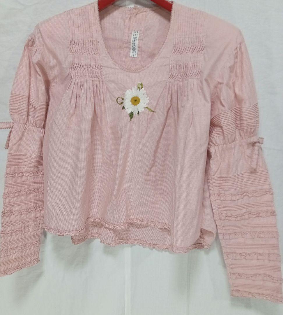 c*y様 カネコイサオ ブラウス マトンスリーブ ギンガムチェック 花柄刺繍