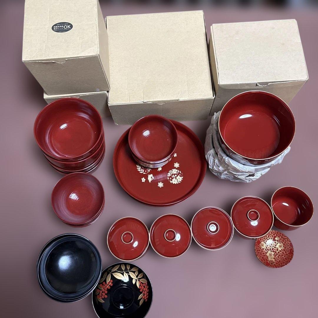 漆器椀 5種類セット　赤黒装飾