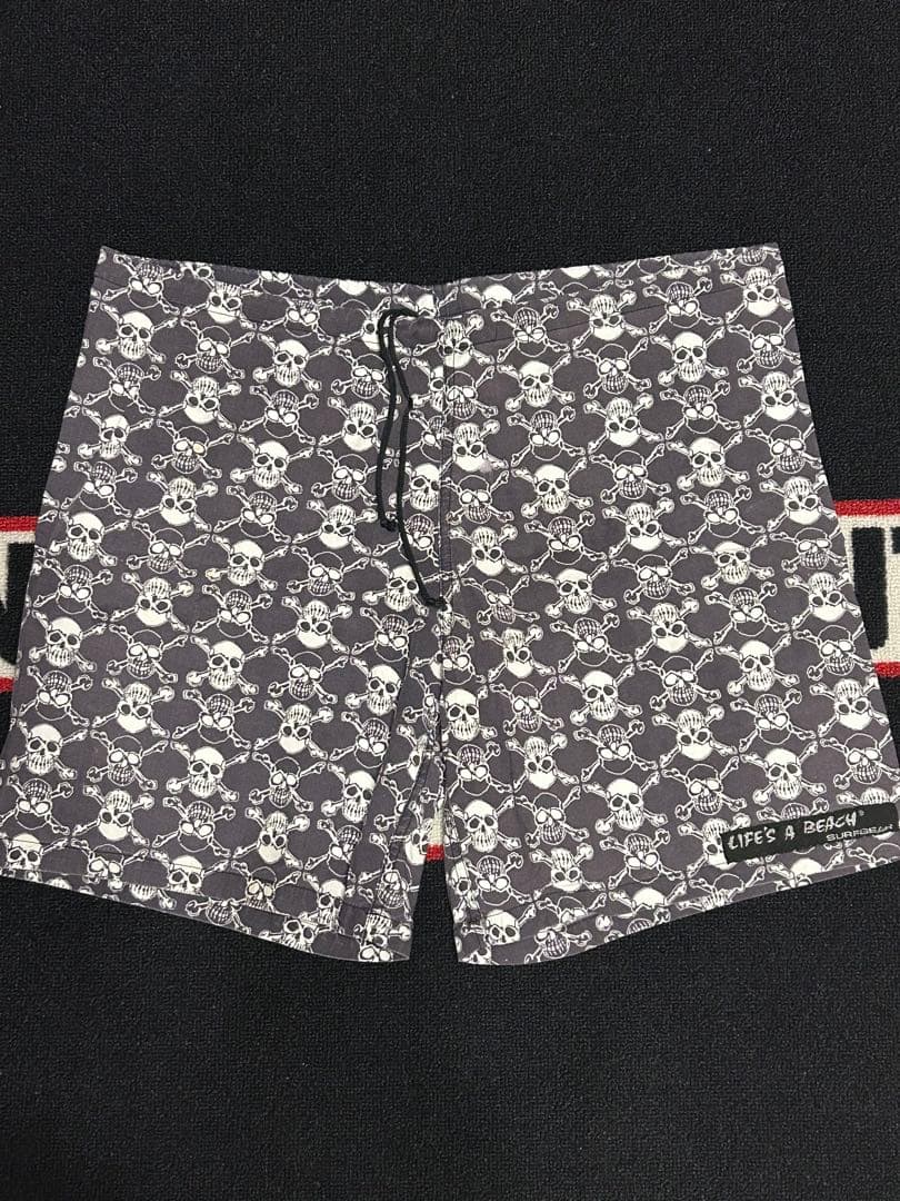 80’s当時物LIFE’S A BEACH パンクスカル柄ショーツ Lサイズ