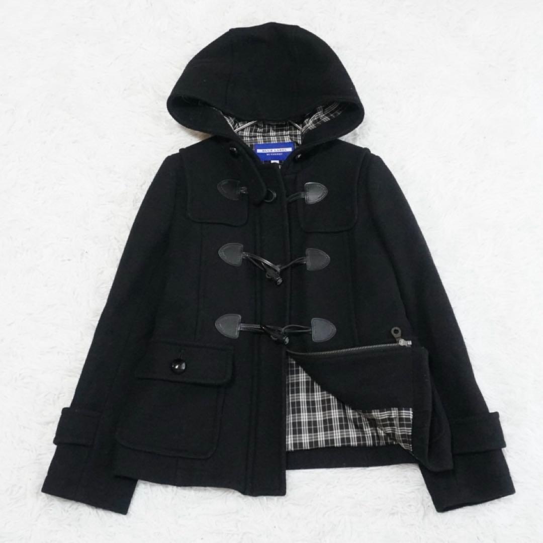 美品 バーバリーブルーレーベル ダッフルコート ノバチェック 黒 ショート丈