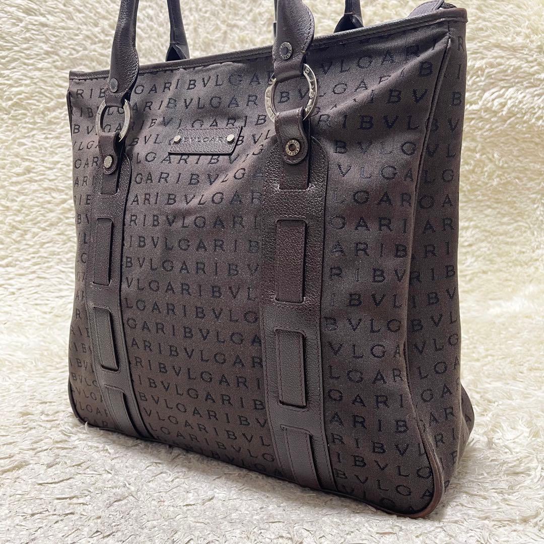 【A4可】BVLGARI トートバッグ　レザー　キャンバス　ロゴマニア　ロゴ金具