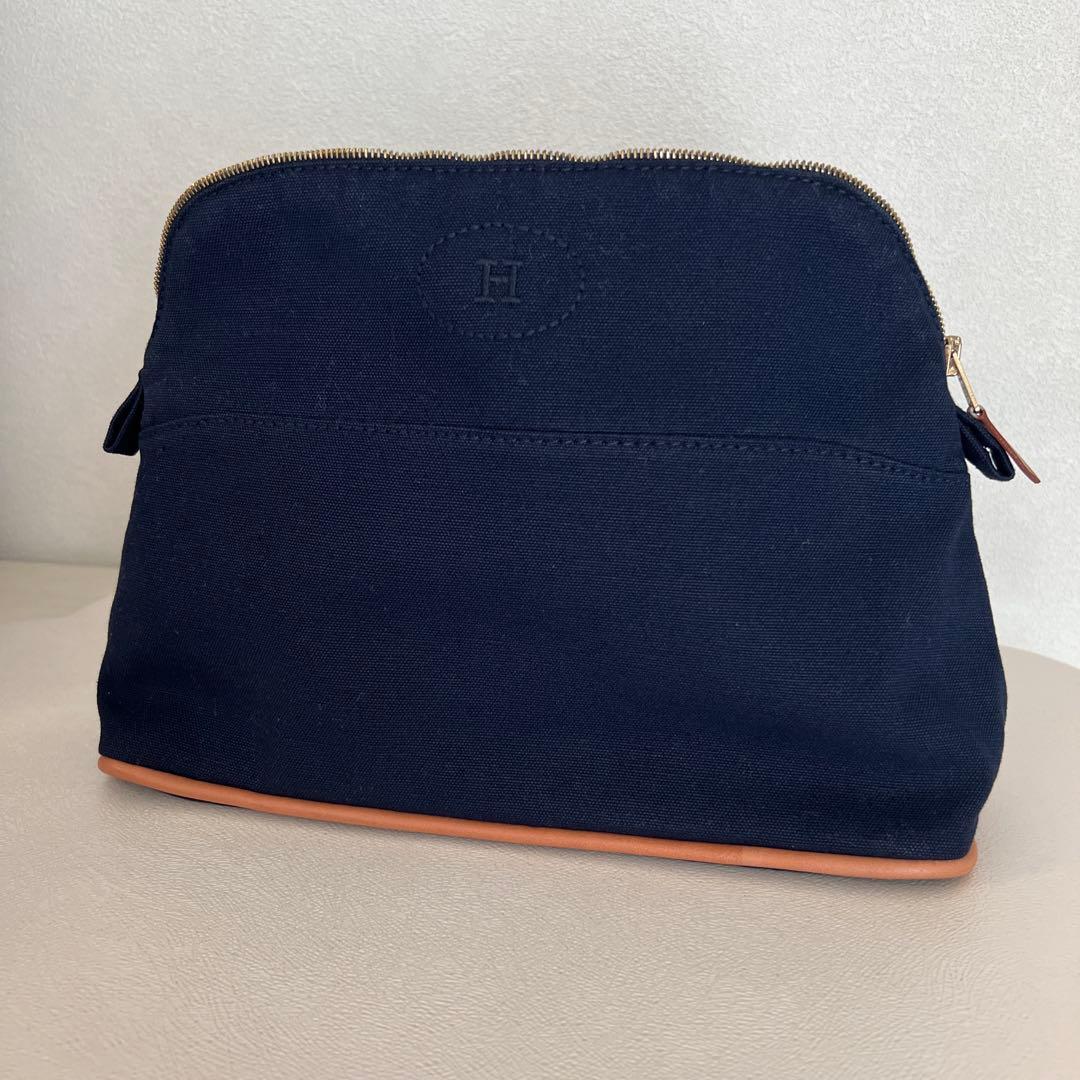【土日Sale価格】HERMES ネイビー キャンバスポーチ