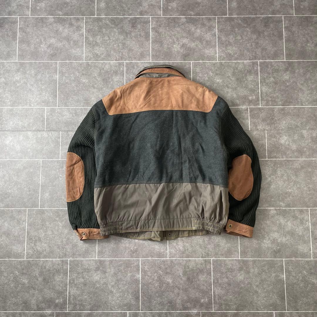 90s 本革 ニット 素材切替 レザージャケット オイルドコットン - メルカリ
