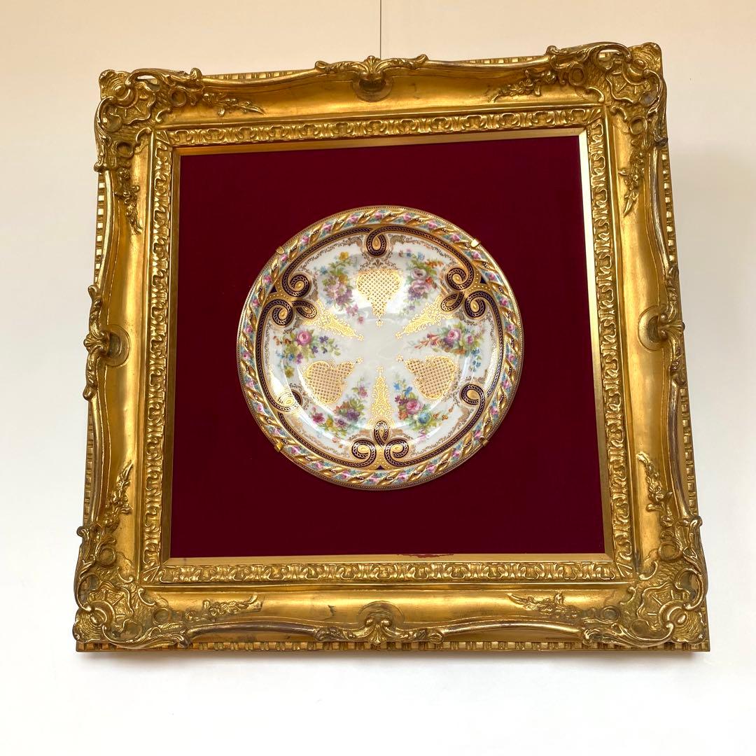 ビンテージ　CAULDON コウルドン　花柄陶器皿 壁掛　アート　額縁