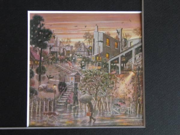 高岸昇、雨降る（蝶の墓）、希少画集画、新品額装付、状態良好