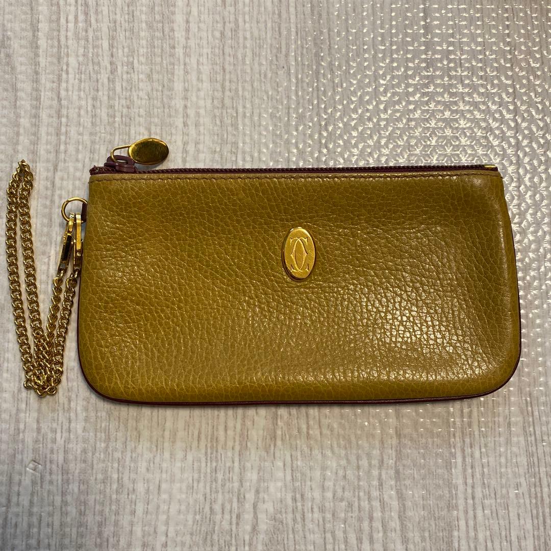 カルティエ チェーンポーチ マストライン レザーポーチ マスタード