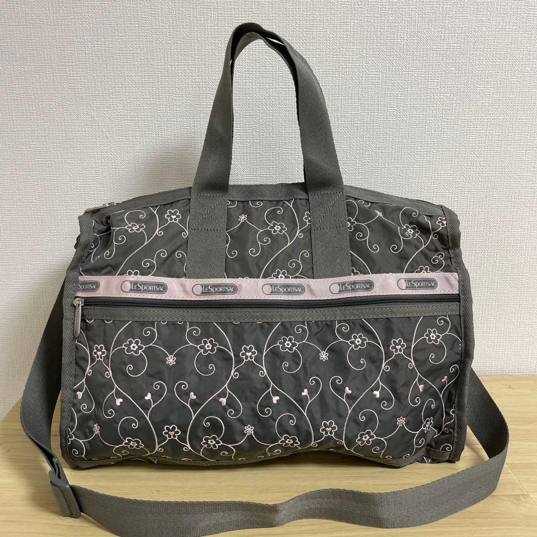 LeSportsac ボストンバッグ グレー ピンク