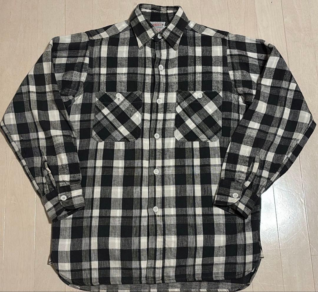 50s BRENT ネルシャツ　オンブレ　白黒　flannel shirt