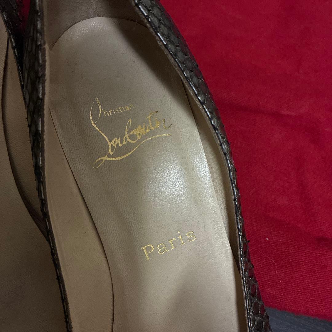 1016 クリスチャンルブタン パイソン型押し ポインテッドトゥパンプス