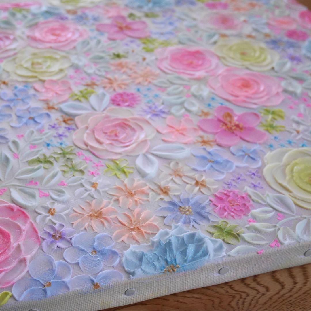 立体的花柄　アクリル絵画 テクスチャーアート フランフラン フラワー　ボタニカル