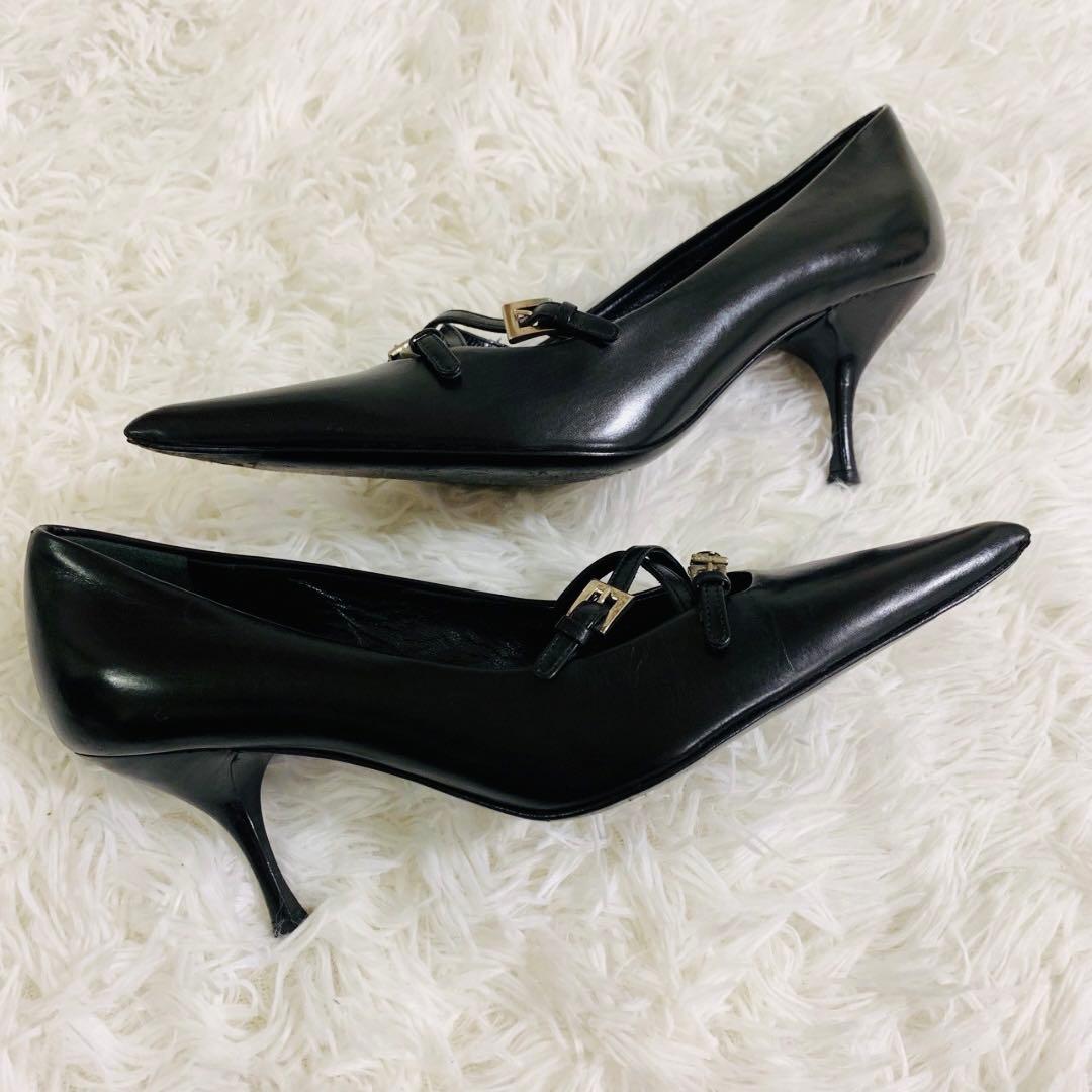 PRADA プラダ　パンプス　ヒール　ベルト　黒　ブラック　22〜22.5cm