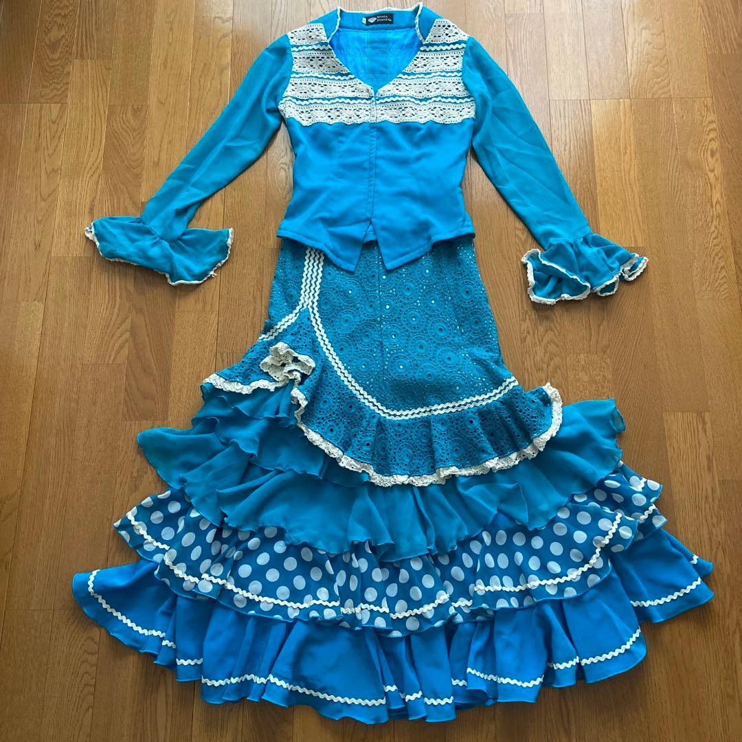 ソニアジョーンズ フラメンコ衣装ツーピース〈ブルー〉 - メルカリ