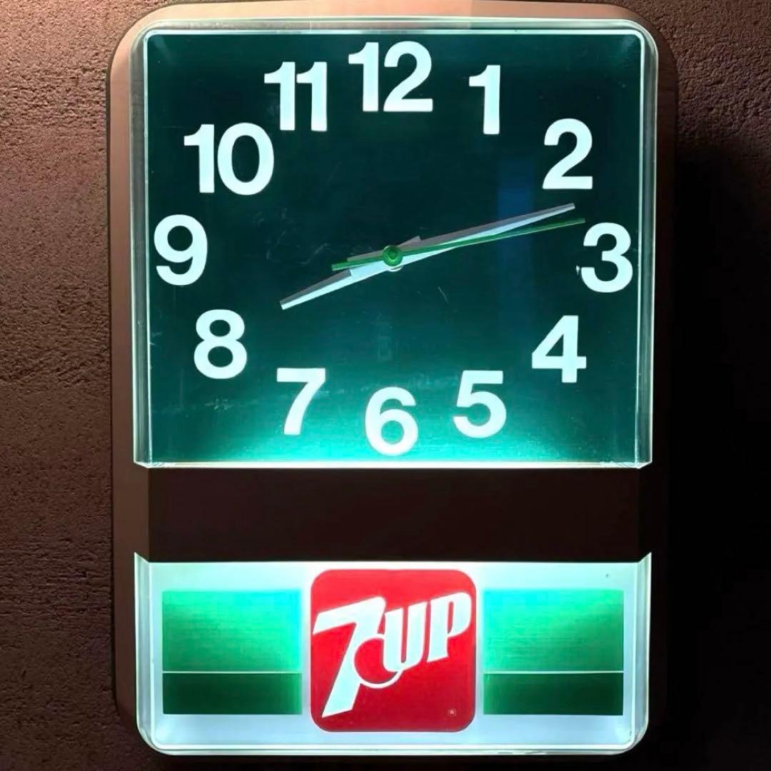 84年　セブンアップ　ライトアップ　クロック　看板　ネオンサイン　デッドストック