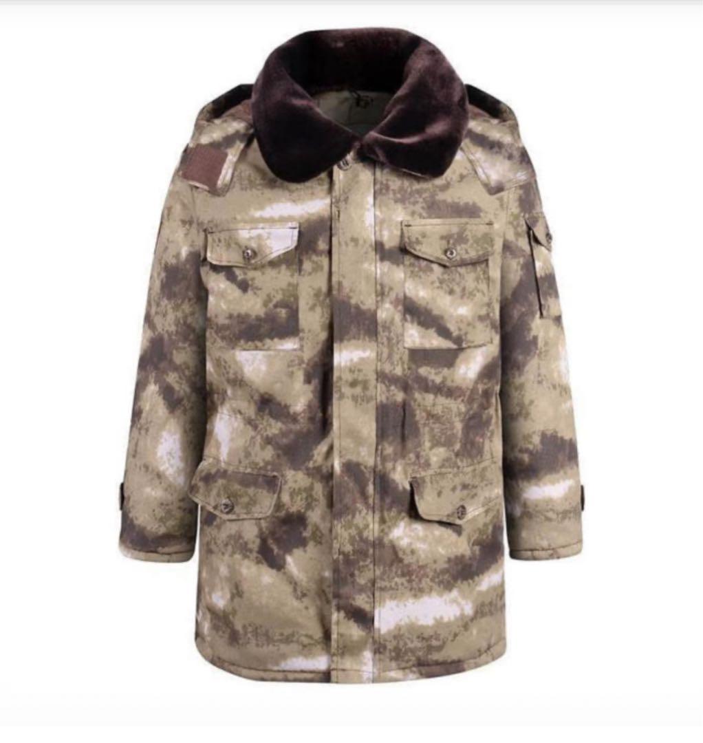 新品　中国軍官給品　現役用砂漠星林迷彩防寒服　フード付きミリタリーコート