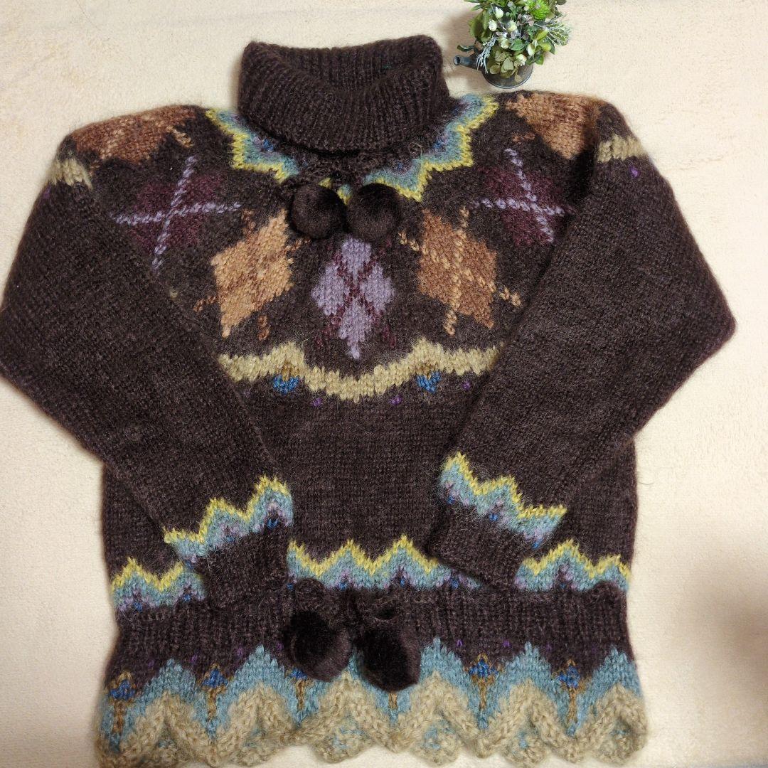 激レア　カネコイサオ　ブラウンダイヤ柄タートルネックセーター