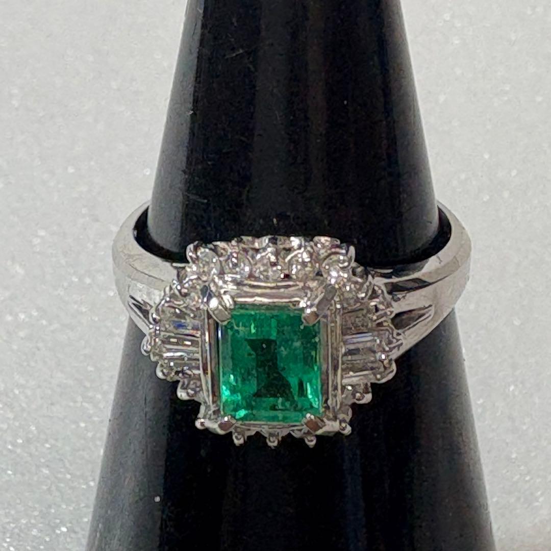 【PT900/リング】指輪 5.2g エメラルド1ct ダイヤアクセサリー
