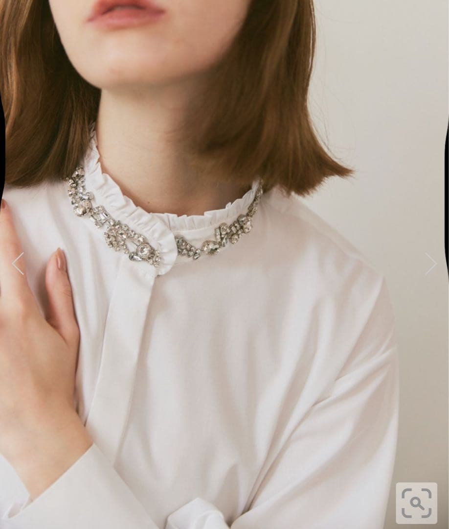 クリスマスセール【LOULOU】ビジュースタンドフリルシャツ#ニットと相性◎