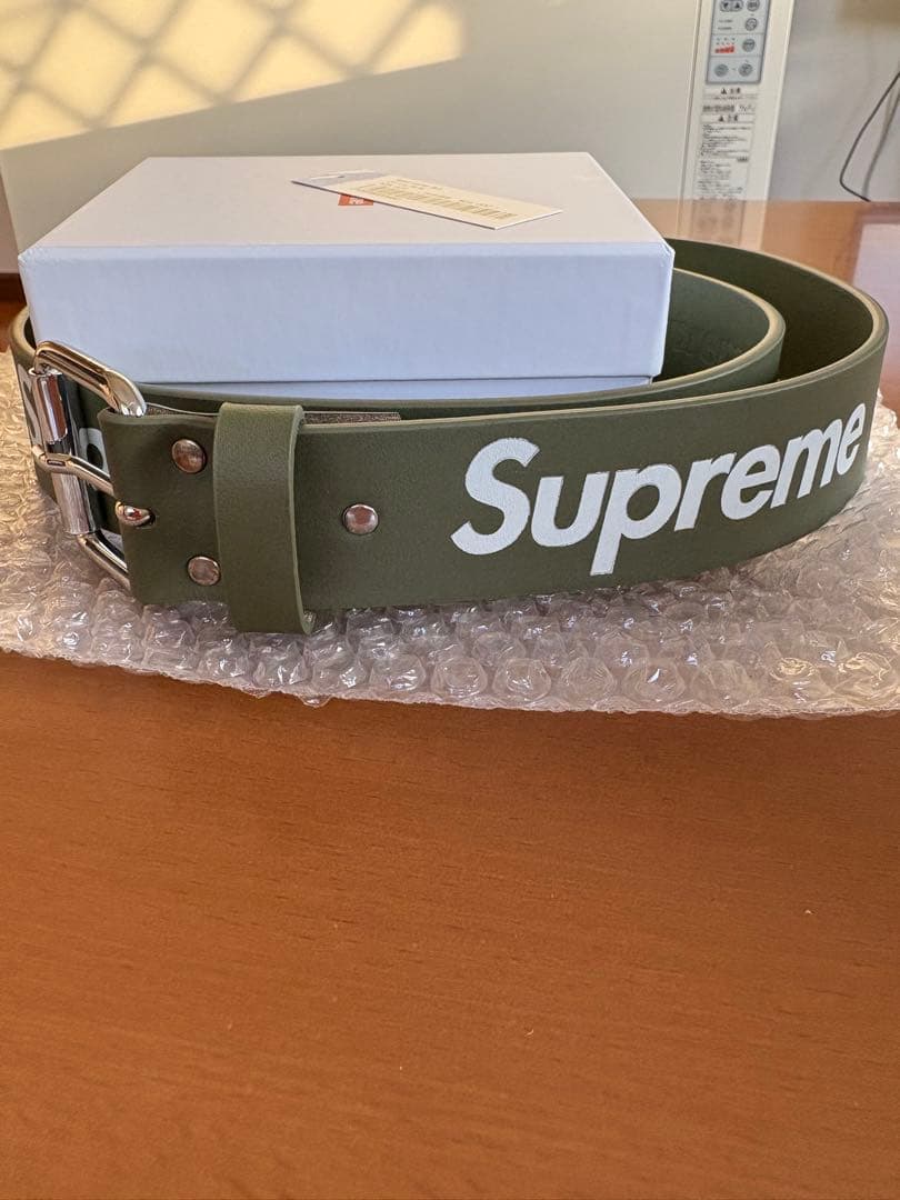 Supreme Repeat Leather Belt S/M オリーブ