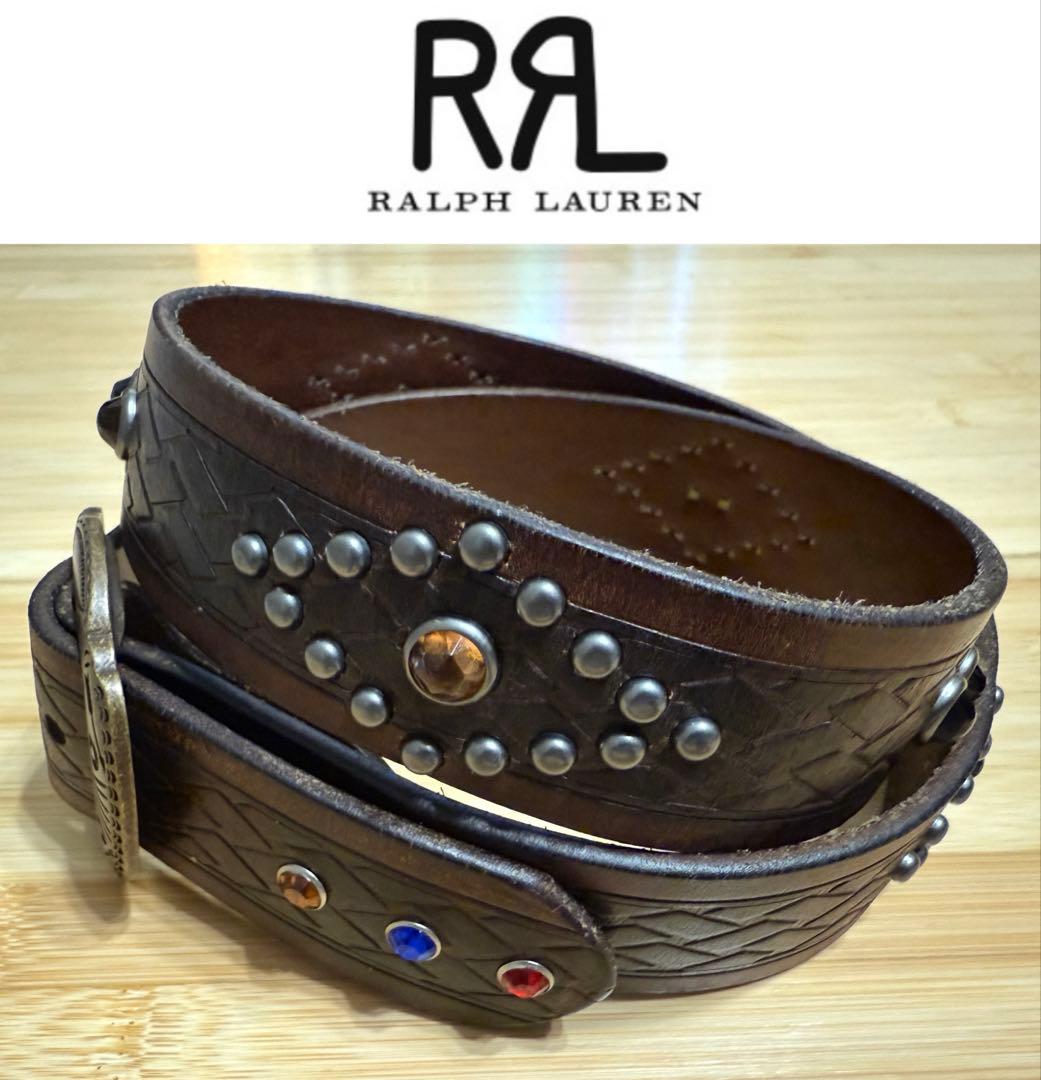 ⭐️新品未使用⭐️RRL⭐️スタデッド ラフアウト レザー ベルト⭐️34