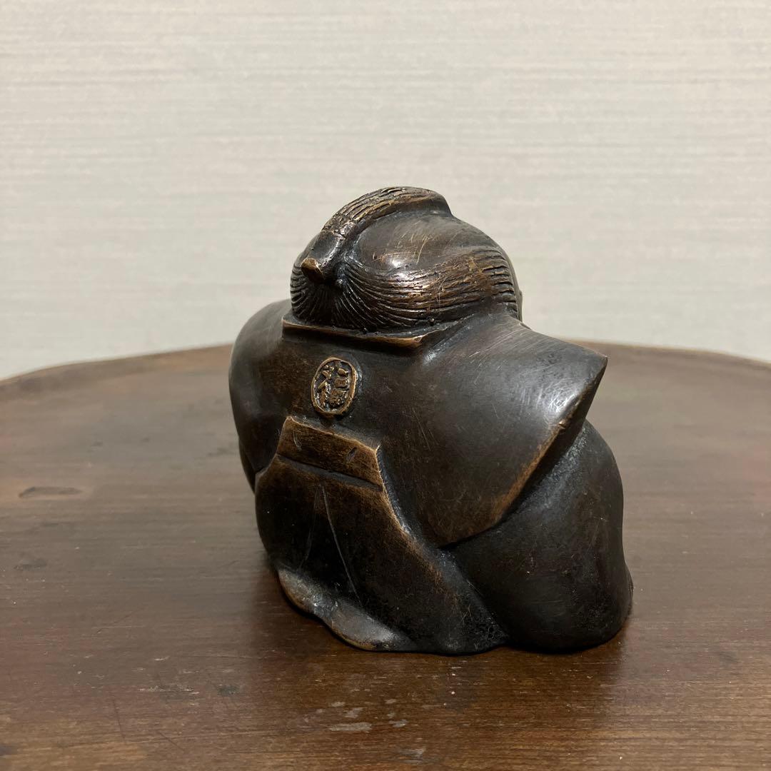 古い金属製の福助人形 古道具 骨董品 骨董 アンティーク 招き猫 福助