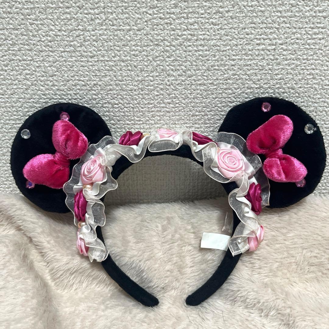 ディズニー　ミニー　バラ　パール　フリル　カチューシャ　薔薇