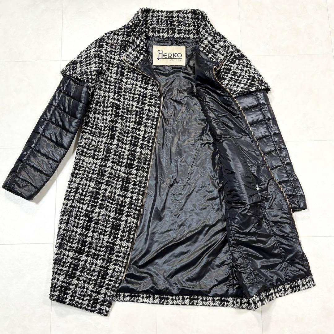 ☆HERNO ヘルノ チェック柄 ツイード切替 ダウンジャケット