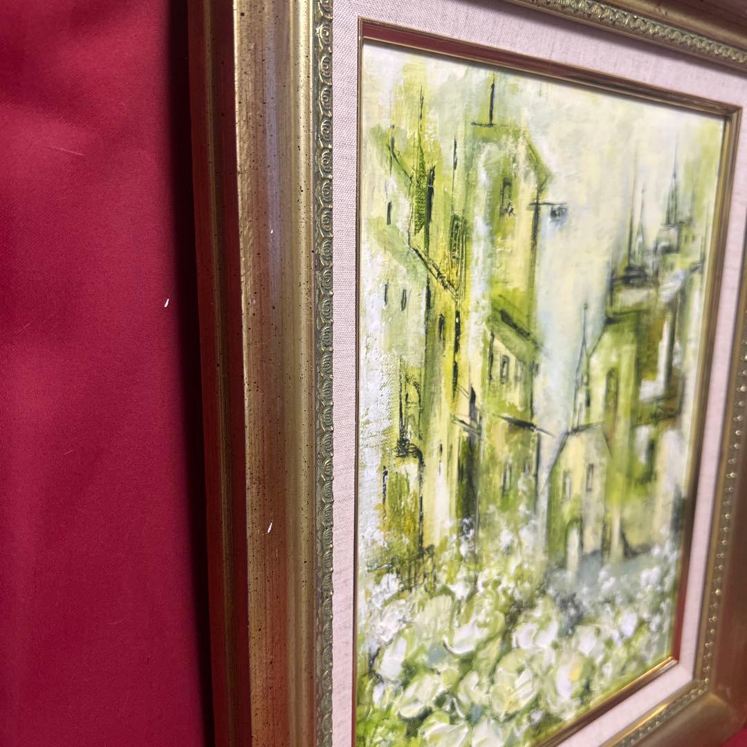 ブ*リ様 セピア色 油彩画 永井弘子 街角の白いバラ 絵画 真作 肉筆