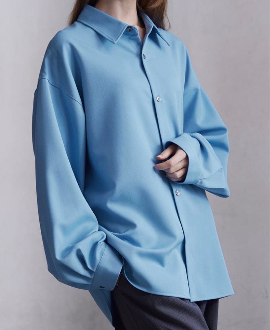 即完 CLEL ブルー M バルーン袖ルーズレギュラーカラーシャツ クレイル