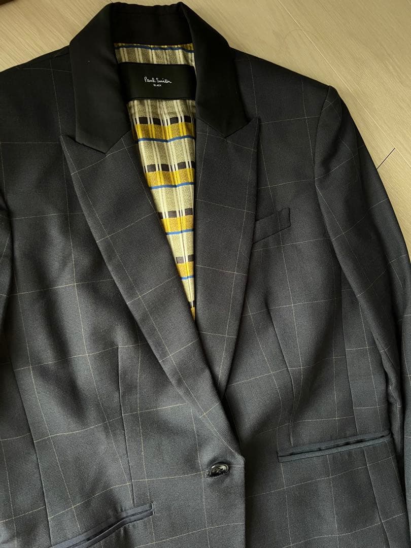 ポールスミス　ダークグレー チェック柄 スーツ 上下セット ポールスミス スーツ 上下セットアップ Lサイズ ストライプ 4ボタン