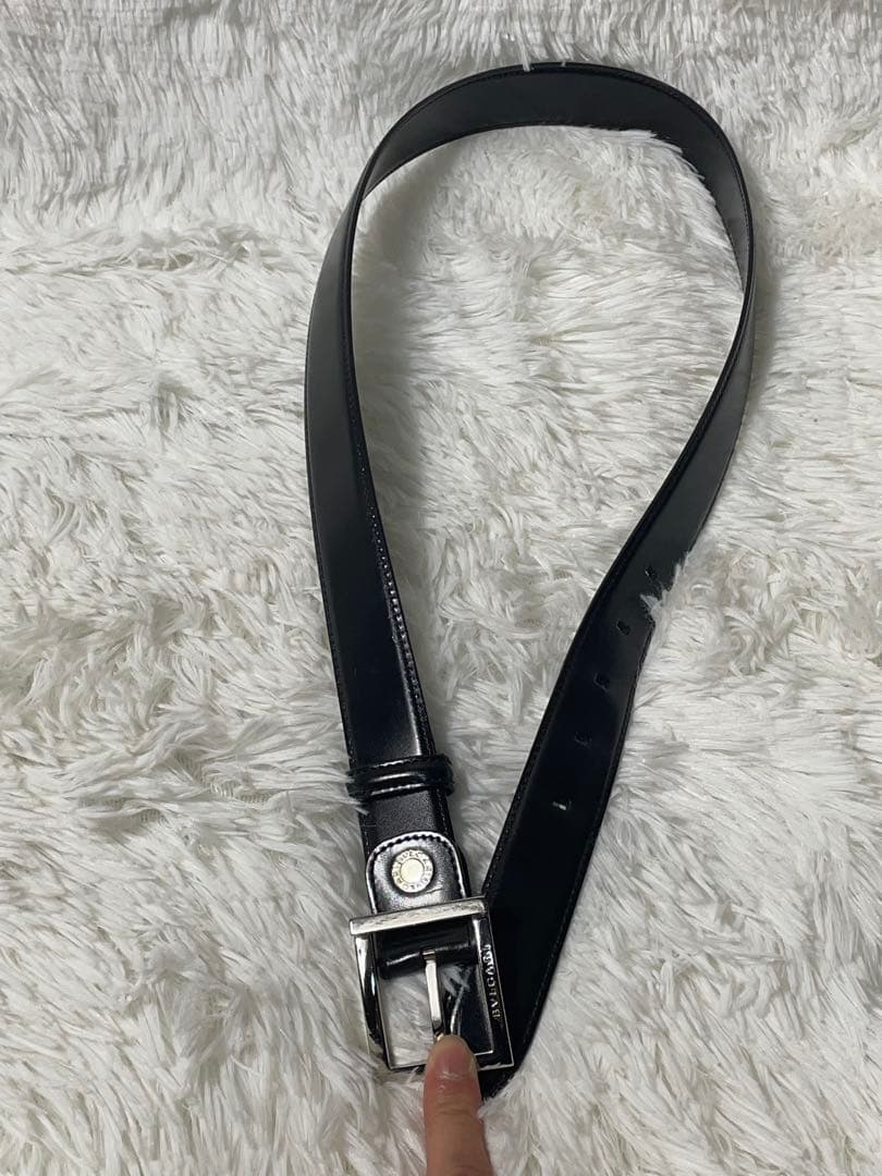 BVLGARI 本革 レザーベルト 黒 シルバーバックル イタリア製 メンズ