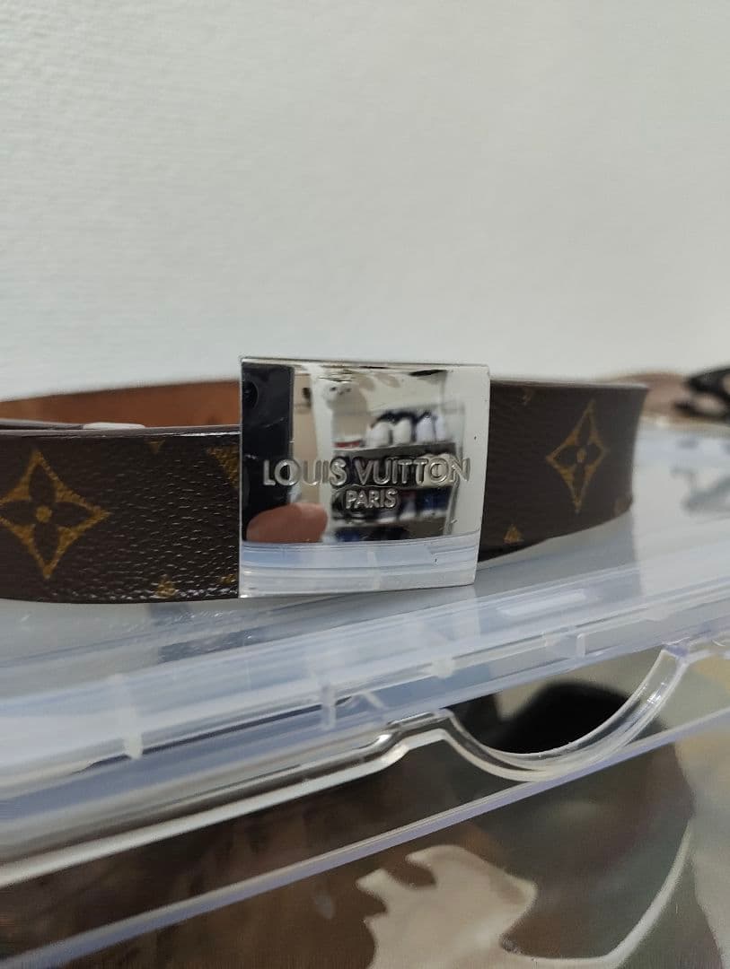 ルイヴィトン モノグラム ベルト シルバー系バックル サイズ90/36 正規品