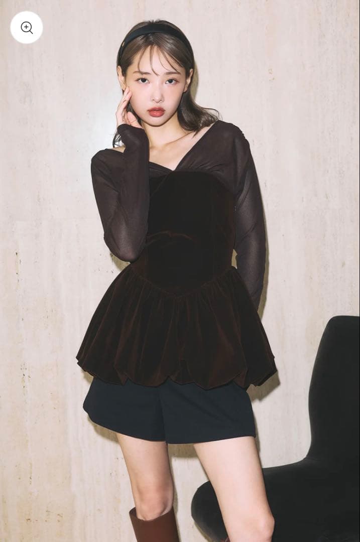 poláura】ベロアビスチェバルーントップス ブラウン FREE 完売品