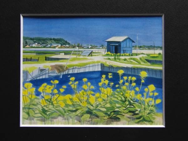 中西 利雄、四月水辺、希少な額装用画集より、美品、新品額装付